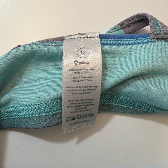 Ivivva mixed stripe Y back sports bra gray fuchsia aqua purple - Picture 4 of 8